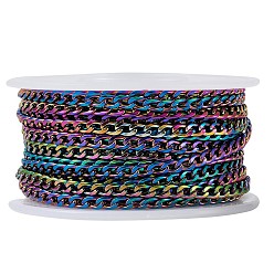 Rainbow Color Ion Plating(IP) 304 Stainless Steel Curb Chains, Twisted Chain, with Spool, Unwelded, Rainbow Color, 6.5x4.5mm, about 16.40 Feet(5m)/Roll