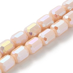 Pêche Perles en verre electroplate, couleur unie opaque, de couleur plaquée ab , facette, colonne, peachpuff, 6x7~7.5mm, Trou: 1mm, Environ 72~73 pcs/chapelet, 21.06~21.14'' (53.5~53.7 cm)