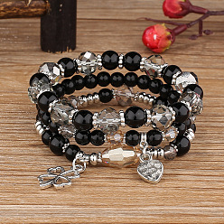B133 black Bohemian Style Multi-layer Glass Bead Heart Charm Bracelet for Women