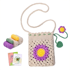 Thistle DIY Crochet Storage Bag Kits, including Polyester Yarn, Thistle, 18x14cm