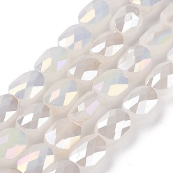 White Faceted Electroplated Glass Beads Strands, AB Color Plated, Opaque Solid Color, Oval, White, 10.5x8x5mm, Hole: 1.5mm, about 58~60pcs/strand, 25.59 inch(65cm)