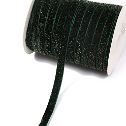 Teal Single Face Velvet Ribbons with Glitter Powder, Garment Accessories, Teal, 3/8 inch(10mm), 100 yards/roll