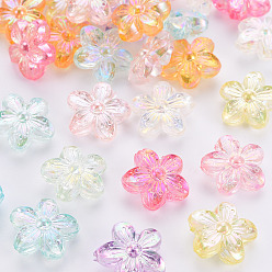 Mixed Color Transparent Acrylic Beads, AB Color, Flower, Mixed Color, 14.5x15.5x7mm, Hole: 1.8mm, about 657pcs/500g