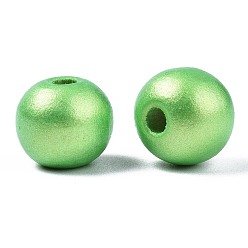 Light Green Painted Natural Wood Beads, Pearlized, Round, Light Green, 10x8.5mm, Hole: 3mm