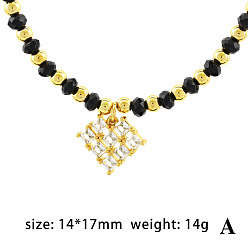 MNE0127 Stone Bead Heart Design Vintage Design Multi-layered Beaded Necklace with Broken Stone Pendant - Fashionable Creative Layered Neck Chain Accessory