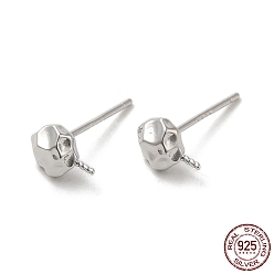 Real Platinum Plated Rhodium Plated 925 Sterling Silver Ear Stud Findings, for Half Drilled Beads, with S925 Stamp, Real Platinum Plated, 7.5x5mm, Pin: 0.9mm and 11x0.9mm