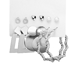 5179425 Geometric Alloy Earrings Set with Pearl - Silver, Exaggerated, Personalized Earrings.