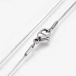 Stainless Steel Color 304 Stainless Steel Snake Chain Necklaces, with Lobster Claw Clasps, Stainless Steel Color, 30.1 inch(76.5cm), 1mm