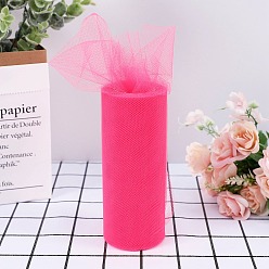 Hot Pink 22M Polyester Tulle Fabric Rolls, Deco Mesh Ribbon Spool for Wedding and Decoration, Hot Pink, 5-7/8 inch(150mm), about 24.06 Yards(22m)/Roll