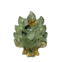 Prehnite 9-Tailed Fox Prehnite Display Decorations, Gems Crystal Ornament, Resin Home Decorations, 60x45x60mm