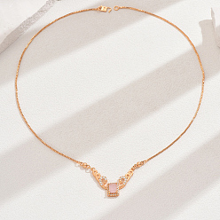 Pink Элегантные винтажные латунные женские прямоугольные подвески с паве из кубического циркония, реальный 18 k позолоченный, розовые, 18.70 дюйм (47.5 см)