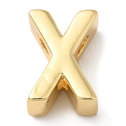 Letter X Rack Plating Brass Slide Charms, Cadmium Free & Lead Free, Real 18K Gold Plated, Letter, Letter X, 8x6x3.5mm, Hole: 1.4mm