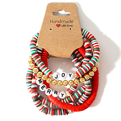 (52) Непрозрачная лаванда 6 шт. рождественские эластичные браслеты из полимерной глины с бусинами хейши для женщин, разноцветные, внутренний диаметр: 6-7/8 дюйм (17.5 см)