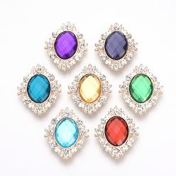 Mixed Color Alloy Rhinestone Flat Back Cabochons, with Acrylic Rhinestone, Oval, Light Gold, Mixed Color, 32x25x4.5mm