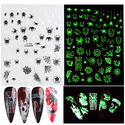 Spider Luminous Plastic Nail Art Stickers Decals, Self-adhesive, For Nail Tips Decorations, Halloween 3D Design, Glow in the Dark, Spider, 103x80mm