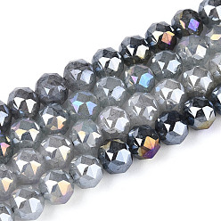 Темно-Серый Антикоррозийные гальванические стеклянные бусины, круглые, имитация нефрита, градиент цвета, граненые, темно-серый, 7.5~8 мм, отверстие : 1.2~1.5 мм, около 52~53 шт / нитка, 14.96~15.16 дюйм (38~38.5 см)
