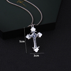Prussian Blue Alloy Enamel Crucifix Cross Pendant Necklace for Easter, Prussian Blue, 27.56 inch(70cm)