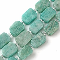 Amazonite Natural Amazonite Beads Strands, with Seed Beads, Rectangle, 11.5~12.5x7.5~10x5~6.5mm, Hole: 0.8~0.9mm, about 13pcs/strand, 7.68~8.07 inch(19.5~20.5cm)