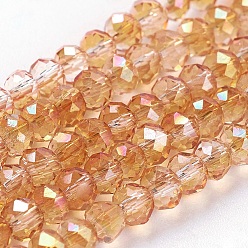 Bisque Electroplate Glass Beads Strands, AB Color Plated, Faceted, Rondelle, Bisque, 3x2mm, Hole: 1mm, about 165~169pcs/strand, 15~16 inch(38~40cm)