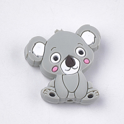 Light Grey Food Grade Eco-Friendly Silicone Focal Beads, Chewing Beads For Teethers, DIY Nursing Necklaces Making, Koala, Light Grey, 28x26x8mm, Hole: 2mm