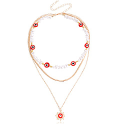 1# Red Multi-layer Devil Eye Beaded Necklace for Women - Unique Design, Pearl-like Collarbone Chain