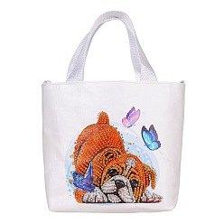 Dog DIY Diamond Painting Handbag Kits, including Rectangle Bag, Acrylic Rhinestones, Diamond Sticky Pen, Tray Plate and Glue Clay, Dog Pattern, Bag: 180x180mm