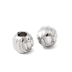 Платина Рифленые круглые латунные бусины, долговечный, стойки покрытие, без свинца и без кадмия, платина, 5x4 мм, отверстие : 2 мм