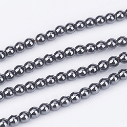 Черный Немагнитные синтетический гематит бисер пряди, класс А, круглые, чёрные, 3 мм, отверстие : 0.8 мм, около 123 шт / нитка, 14.9 дюйм