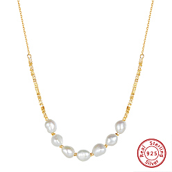 Real 14K Gold Plated 925 Sterling Silver with Natural Pearls Beads Necklaces, Round, Real 14K Gold Plated, 16.06 inch(40.8cm)