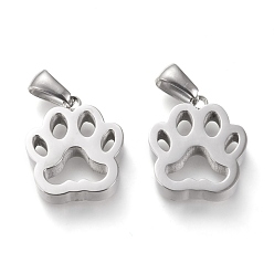 Stainless Steel Color 304 Stainless Steel Pendants, Manual Polishing, Hollow, Dog Footprint, Stainless Steel Color, 17x15x3.5mm, Hole: 3x6mm