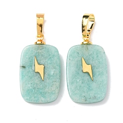 Амазонит Природные подвески амазонит, с латунной фурнитурой и 304 кабошонами из нержавеющей стали, золотые, Прямоугольные подвески с узором в виде молний, 23~23.5x13~13.5x3.5~4 мм, отверстие : 7.5x4 мм