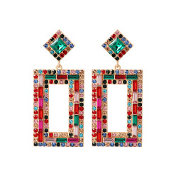 colorful Exaggerated Fashion Alloy Inlaid Rhombus Earrings for Women - Full Diamond, Geometric Party Ear Jewelry.