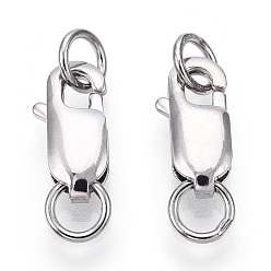 Real Platinum Plated Rhodium Plated 925 Sterling Silver Lobster Claw Clasps, with Double Jump Rings, with 925 Stamp, Real Platinum Plated, 12x5.5x3mm, Hole: 3mm