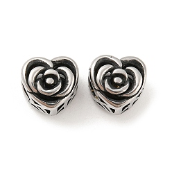 Antique Silver 316 Surgical Stainless Steel  Beads, Flower, Antique Silver, 10.5x11x9mm, Hole: 4mm