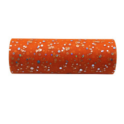 Orange 10 Yards Sparkle Polyester Tulle Fabric Rolls, Deco Mesh Ribbon Spool with Paillette, for Wedding and Decoration, Orange, 15cm