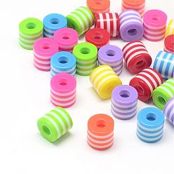 Mixed Color Opaque Stripe Resin Beads, Column, Mixed Color, 8x8mm, Hole: 4mm