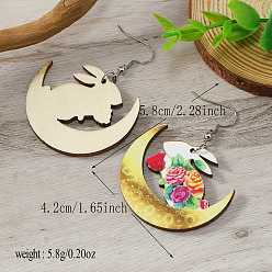 Разноцветный Милые деревянные серьги-подвески в виде кролика на пасху, красочный, 58x42 мм