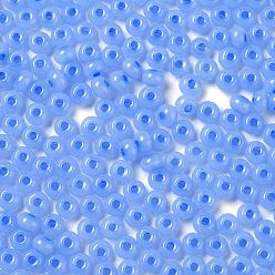 Dodger Blue Imitation Jade Glass Seed Beads, Luster, Dyed, Round, Dodger Blue, 5.5x3.5mm, Hole: 1.5mm
