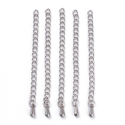 Stainless Steel Color Stainless Steel Chain Extender, Teardrop Charms, Stainless Steel Color, 59x3mm, Hole: 2mm