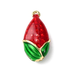 Красный Подвески из кукурузной латуни с эмалью, долговечный, стойки покрытие, без кадмия и без свинца, реальный 18 k позолоченный, красные, 19x10x6.5 мм, отверстие : 0.9~1 мм