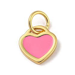 Pearl Pink Rack Plating Brass Charms, with Jump Ring and Enamel, Cadmium Free & Lead Free, Long-Lasting Plated, Heart Charm, Real 18K Gold Plated, Pearl Pink, 10x9.5x1mm, Hole: 4.4mm