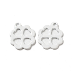 White Spray Painted 201 Stainless Steel Charms, Clover Charms, White, 12x11x1mm, Hole: 1.2mm