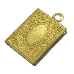 Raw(Unplated) Brass Locket Pendants, Photo Frame Charms for Necklaces, Lead Free and Cadmium Free, Rectangle, 11x14x3mm, Hole: 2mm