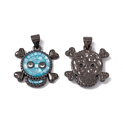 Turquoise Halloween Natural Shell Pendants, Skull Charms, Dyed, with Rack Plating Gunmetal Tone Brass Findings, Long-Lasting Plated, Turquoise, 19.5x18.5x3mm, Hole: 4x3.5mm