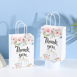Pumpkin Kraft Paper Bags, with Handle, Gift Bags, Shopping Bags, Rectangle with Word Thank You, Pumpkin Pattern, 15x8x21cm