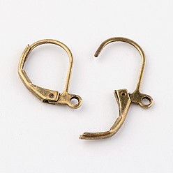 Antique Bronze Brass Leverback Earring Findings, with Loop, Cadmium Free & Nickel Free & Lead Free, Antique Bronze, Size: about 10mm wide, 15mm long, hole: 1mm