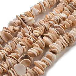 PeachPuff Natural Seashell Shell Beads Strands, Dyed, Nuggets, PeachPuff, 2.5~6x9~17.5x9~11mm, Hole: 0.8mm, about 132pcs/strand, 15.35~15.75''(39~40cm)