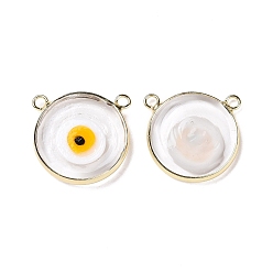 Yellow Handmade Lampwork Pendants, with Golden Plated Brass Findings, Cadmium Free & Lead Free, Flat Round with Evil Eye, Yellow, 21x21x4.5mm, Hole: 1.5mm