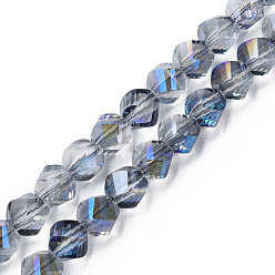 Cornflower Blue Electroplate Transparent Glass Beads Strands, Half Plated, Faceted, Nuggets, Cornflower Blue, 8x7mm, Hole: 1.4mm, about 72pcs/strand, 20.08 inch(51cm)