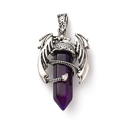 Natural Agate Natural Agate Pointed Pendants, Faceted Bullet Charms, with Rack Plating Platinum Tone Alloy Dragon Findings, Cadmium Free & Lead Free, Dyed & Heated, 39~41x24~25x13~14mm, Hole: 4x8mm
